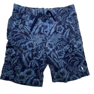 Polo Ralph Lauren Boys Shorts Size Medium 10/12 Blue Tropical Floral White Pony